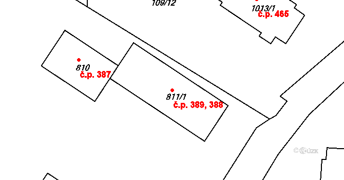 Velešín 388,389 na parcele st. 811/1 v KÚ Velešín, Katastrální mapa