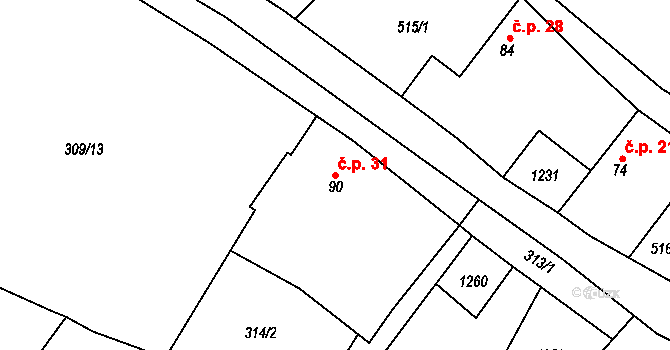Mrzkovice 31, Světlá nad Sázavou na parcele st. 90 v KÚ Mrzkovice, Katastrální mapa