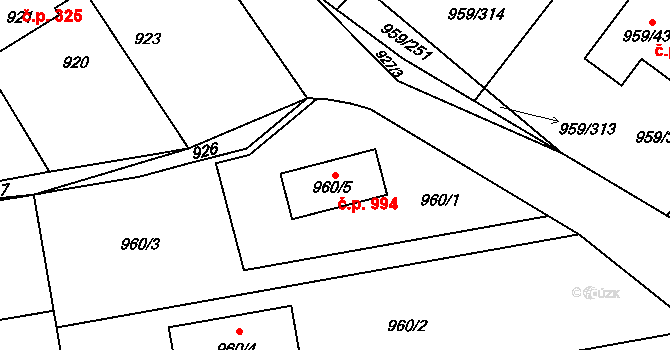 Průhonice 994 na parcele st. 960/5 v KÚ Průhonice, Katastrální mapa