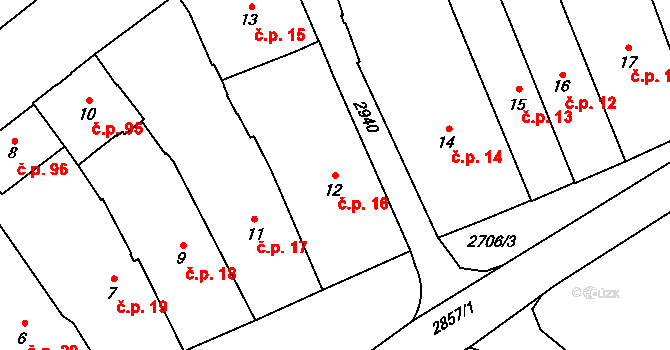 Dobruška 16 na parcele st. 12 v KÚ Dobruška, Katastrální mapa