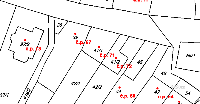 Lutotín 71, Bílovice-Lutotín na parcele st. 41/1 v KÚ Lutotín, Katastrální mapa