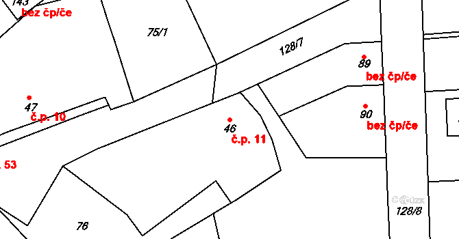 Číčov 11, Spálené Poříčí na parcele st. 46 v KÚ Číčov, Katastrální mapa
