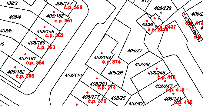 Dobšice 374 na parcele st. 408/164 v KÚ Dobšice u Znojma, Katastrální mapa