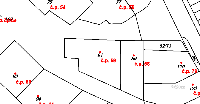 Mramotice 59, Znojmo na parcele st. 91 v KÚ Mramotice, Katastrální mapa