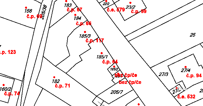 Sedlešovice 64, Nový Šaldorf-Sedlešovice na parcele st. 185/1 v KÚ Sedlešovice, Katastrální mapa