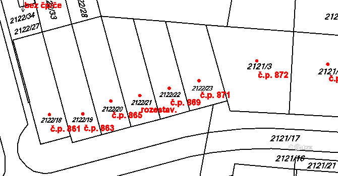 Moravský Krumlov 869 na parcele st. 2122/22 v KÚ Moravský Krumlov, Katastrální mapa