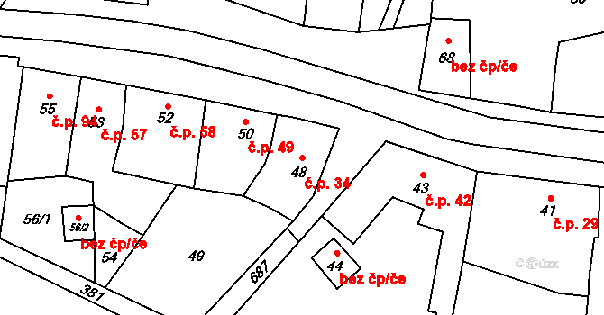 Přerov XIII-Penčice 34, Přerov na parcele st. 48 v KÚ Penčičky, Katastrální mapa