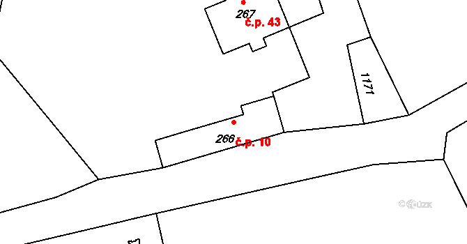 Opatovice I 10 na parcele st. 266 v KÚ Opatovice I, Katastrální mapa