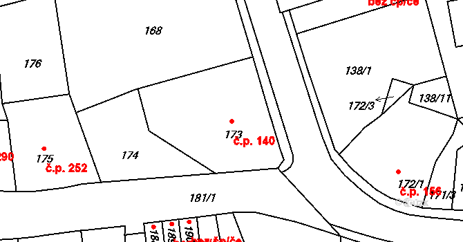 Vrkoslavice 140, Jablonec nad Nisou na parcele st. 173 v KÚ Vrkoslavice, Katastrální mapa