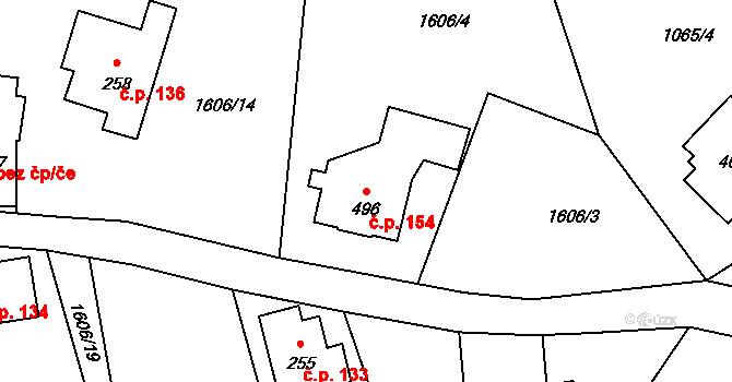 Alšovice 154, Pěnčín na parcele st. 496 v KÚ Alšovice, Katastrální mapa