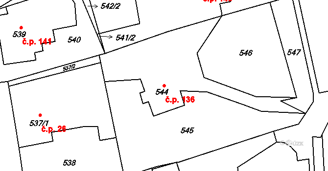 Baška 136 na parcele st. 544 v KÚ Baška, Katastrální mapa