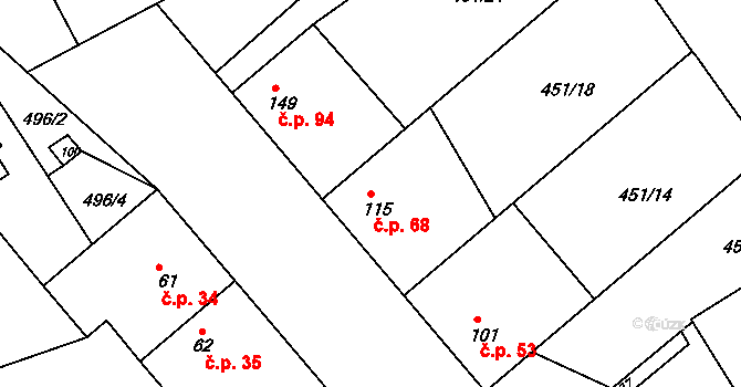 Sedlčánky 68, Čelákovice na parcele st. 115 v KÚ Sedlčánky, Katastrální mapa