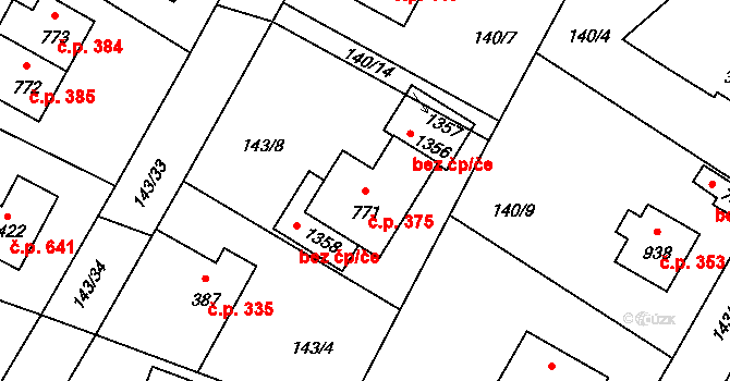Vrané nad Vltavou 375 na parcele st. 771 v KÚ Vrané nad Vltavou, Katastrální mapa