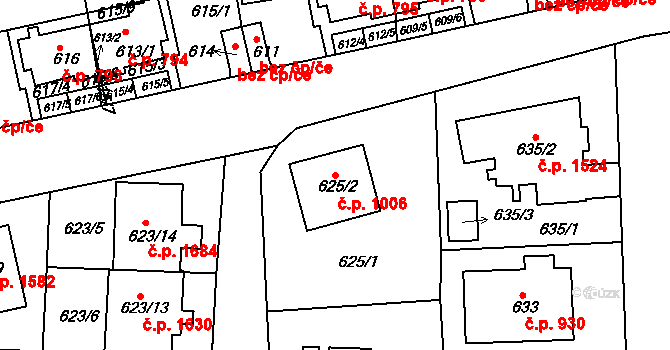Roztoky 1006 na parcele st. 625/2 v KÚ Roztoky u Prahy, Katastrální mapa