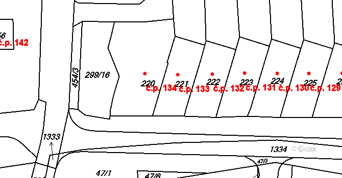 Rostěnice 133, Rostěnice-Zvonovice na parcele st. 221 v KÚ Rostěnice, Katastrální mapa