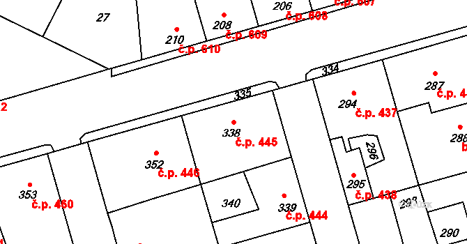 Dubí 445, Kladno na parcele st. 338 v KÚ Dubí u Kladna, Katastrální mapa