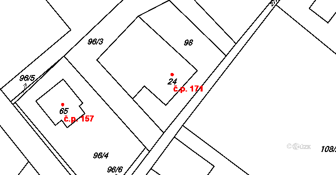 Lučina 171 na parcele st. 24 v KÚ Kocurovice, Katastrální mapa