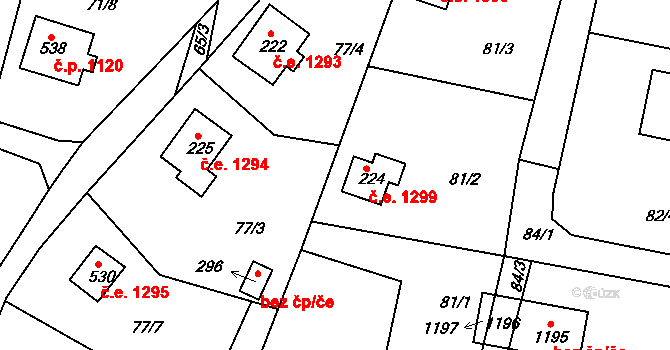 Ládví 1299, Kamenice na parcele st. 224 v KÚ Ládví, Katastrální mapa