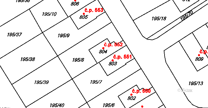 Košťany 552 na parcele st. 804 v KÚ Košťany, Katastrální mapa