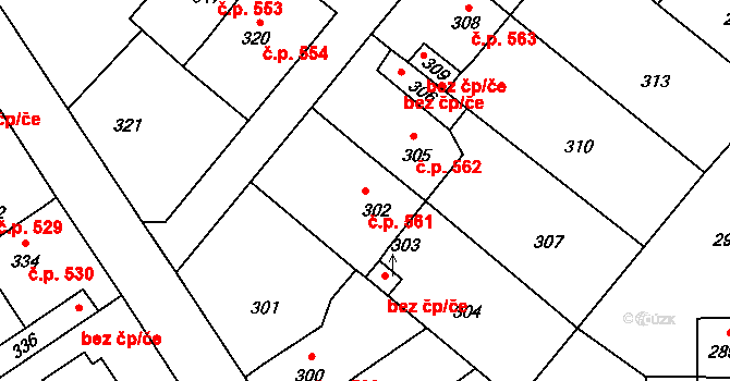 Vinařice 561 na parcele st. 302 v KÚ Vinařice u Kladna, Katastrální mapa