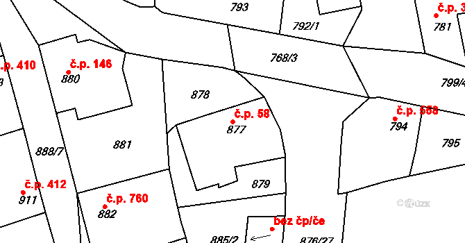 Hořovice 58 na parcele st. 877 v KÚ Hořovice, Katastrální mapa