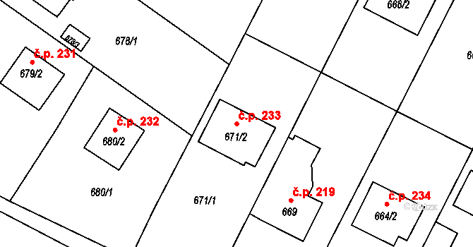 Poříčí 233, Boršov nad Vltavou na parcele st. 671/2 v KÚ Boršov nad Vltavou, Katastrální mapa