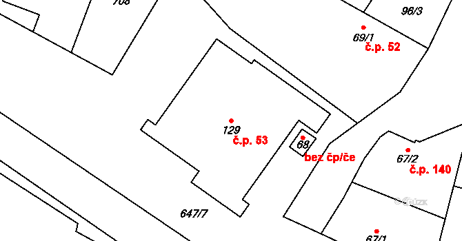 Chomutice 53 na parcele st. 129 v KÚ Chomutice, Katastrální mapa