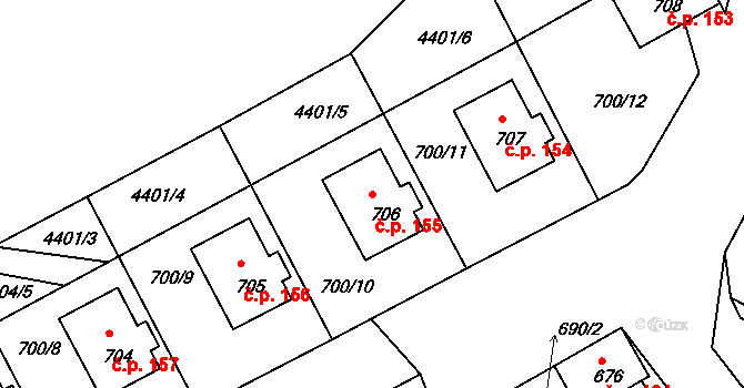 Mimoň V 155, Mimoň na parcele st. 706 v KÚ Mimoň, Katastrální mapa