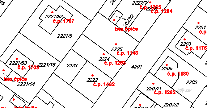 Roudnice nad Labem 1263 na parcele st. 2224 v KÚ Roudnice nad Labem, Katastrální mapa