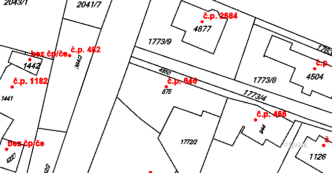 Rožnov pod Radhoštěm 646 na parcele st. 875 v KÚ Rožnov pod Radhoštěm, Katastrální mapa