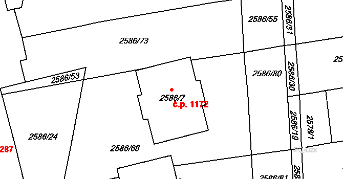 Valašské Meziříčí 1172 na parcele st. 2586/7 v KÚ Valašské Meziříčí-město, Katastrální mapa