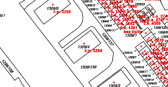 Severní Terasa 3254, Ústí nad Labem na parcele st. 1309/4 v KÚ Bukov, Katastrální mapa