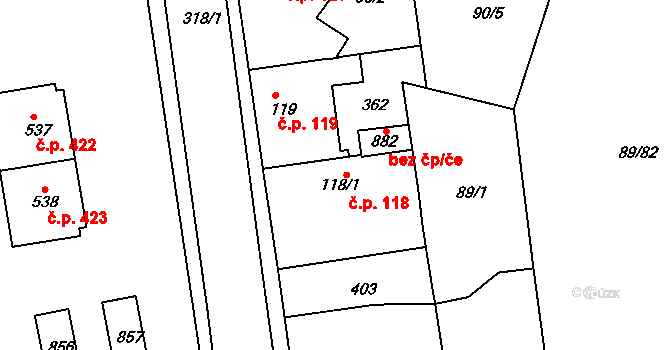 Litol 118, Lysá nad Labem na parcele st. 118/1 v KÚ Litol, Katastrální mapa