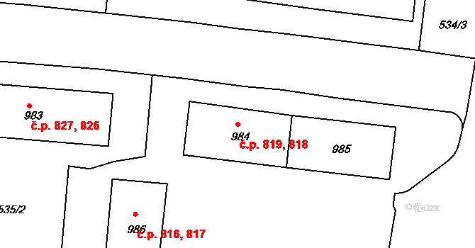 Strakonice I 818,819, Strakonice na parcele st. 984 v KÚ Strakonice, Katastrální mapa