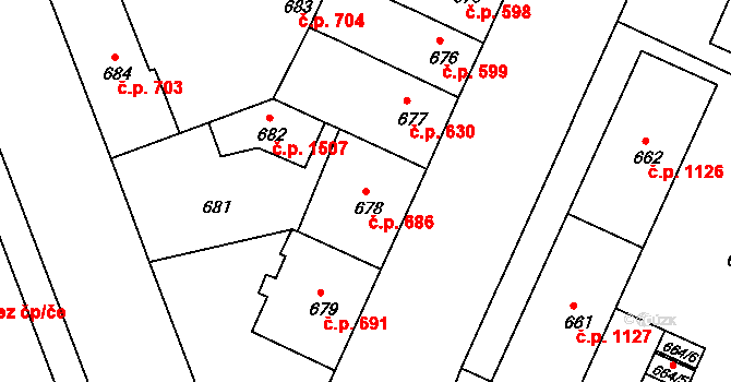 Duchcov 686 na parcele st. 678 v KÚ Duchcov, Katastrální mapa