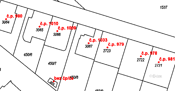 Horka-Domky 1033, Třebíč na parcele st. 3067 v KÚ Třebíč, Katastrální mapa