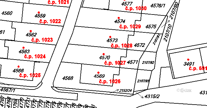 Komín 1027, Brno na parcele st. 4570 v KÚ Komín, Katastrální mapa