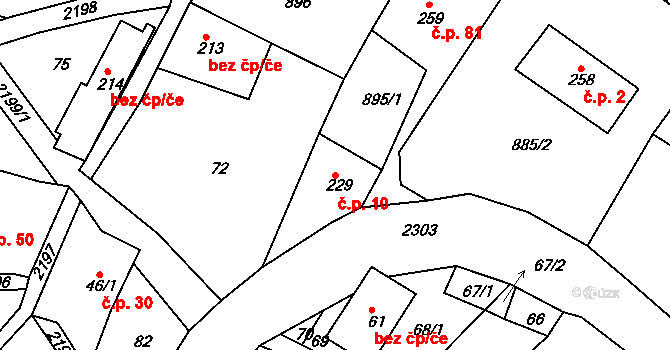 Jirkov 10, Železný Brod na parcele st. 229 v KÚ Jirkov u Železného Brodu, Katastrální mapa