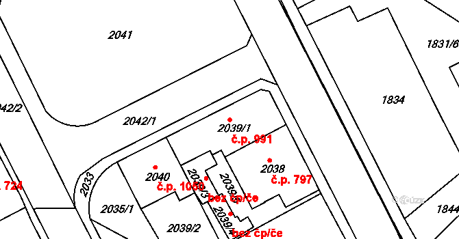 Smržovka 991 na parcele st. 2039/1 v KÚ Smržovka, Katastrální mapa