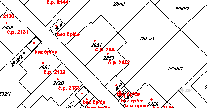 Teplice 2142 na parcele st. 2853 v KÚ Teplice, Katastrální mapa
