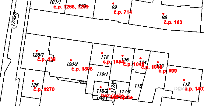 Sokolov 1054 na parcele st. 118 v KÚ Sokolov, Katastrální mapa