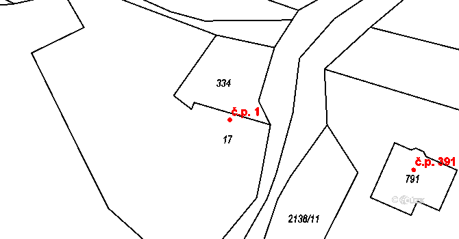 Veselí 1, Janovice nad Úhlavou na parcele st. 17 v KÚ Veselí nad Úhlavou, Katastrální mapa