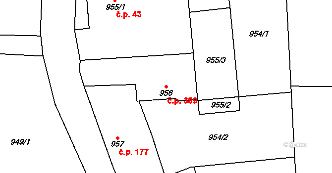 České Meziříčí 389 na parcele st. 956/1 v KÚ České Meziříčí, Katastrální mapa