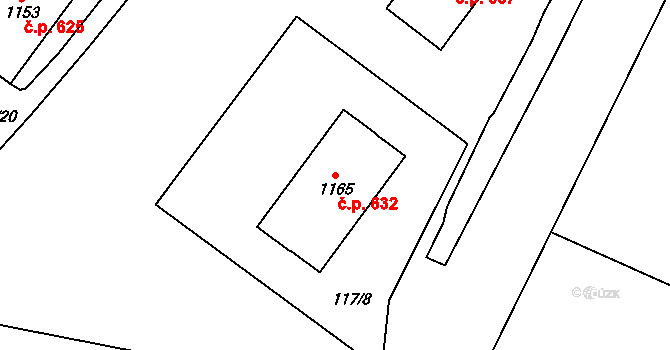 Halenkov 632 na parcele st. 1165 v KÚ Halenkov, Katastrální mapa