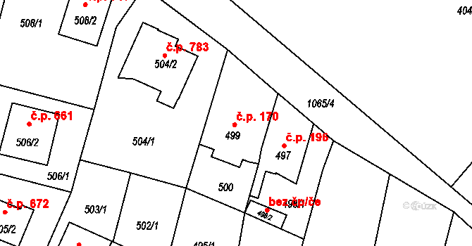 Čimice 170, Praha na parcele st. 499 v KÚ Čimice, Katastrální mapa