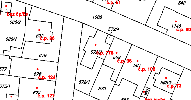 Čimice 776, Praha na parcele st. 572/2 v KÚ Čimice, Katastrální mapa