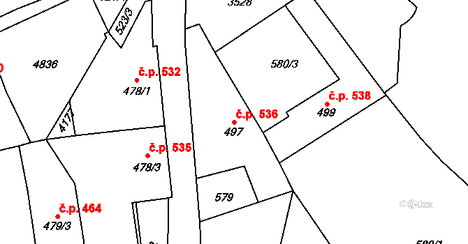 Dvůr Králové nad Labem 536 na parcele st. 497 v KÚ Dvůr Králové nad Labem, Katastrální mapa