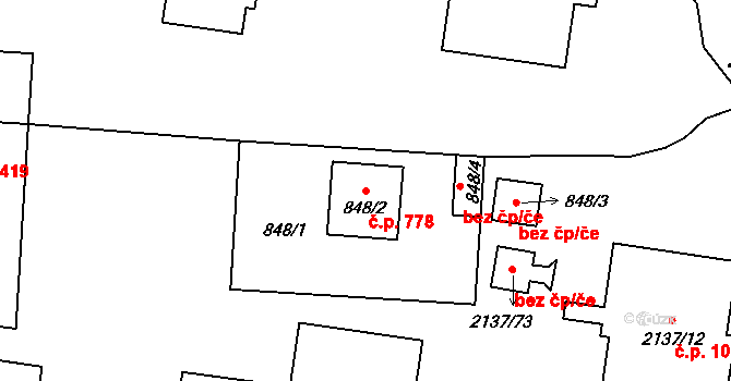 České Budějovice 2 778, České Budějovice na parcele st. 848/2 v KÚ České Budějovice 2, Katastrální mapa