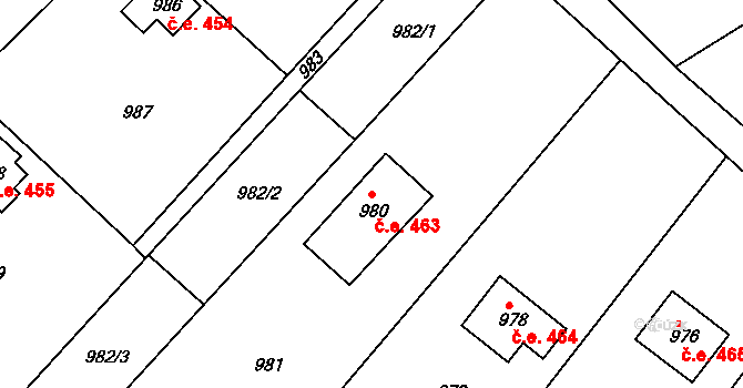 Ochoz u Brna 463 na parcele st. 980 v KÚ Ochoz u Brna, Katastrální mapa