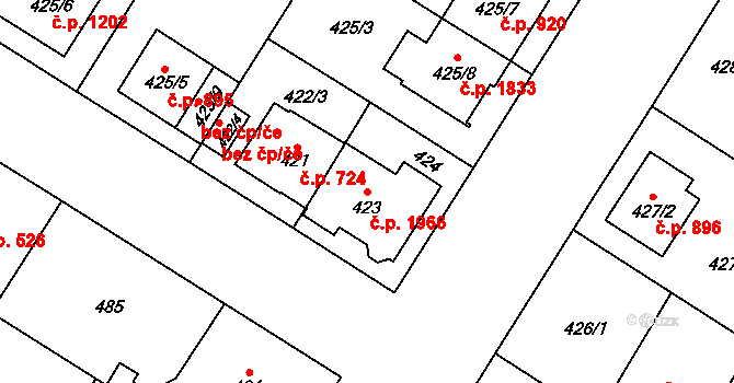 Bolevec 1966, Plzeň na parcele st. 423 v KÚ Bolevec, Katastrální mapa